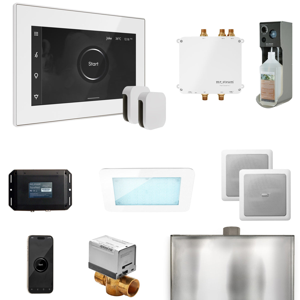 Mr. Steam Bliss Max Steam Shower Package – iSteamX, Aroma Steamhead, AudioX, ChromaSteam, AromaSteam & SpaH2O Valve for Max Generators