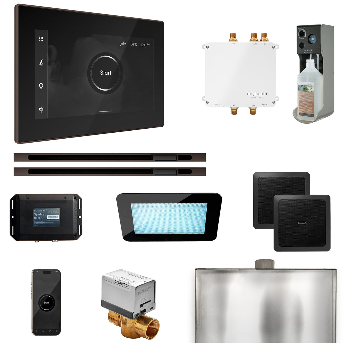 Mr. Steam Bliss Max Linear Steam Shower Package – iSteamX, Linear Steamhead, AudioX, ChromaSteam, AromaSteam & SpaH2O Valve for Max Generators
