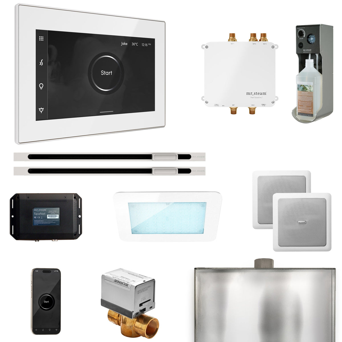 Mr. Steam Bliss Max Linear Steam Shower Package – iSteamX, Linear Steamhead, AudioX, ChromaSteam, AromaSteam & SpaH2O Valve for Max Generators