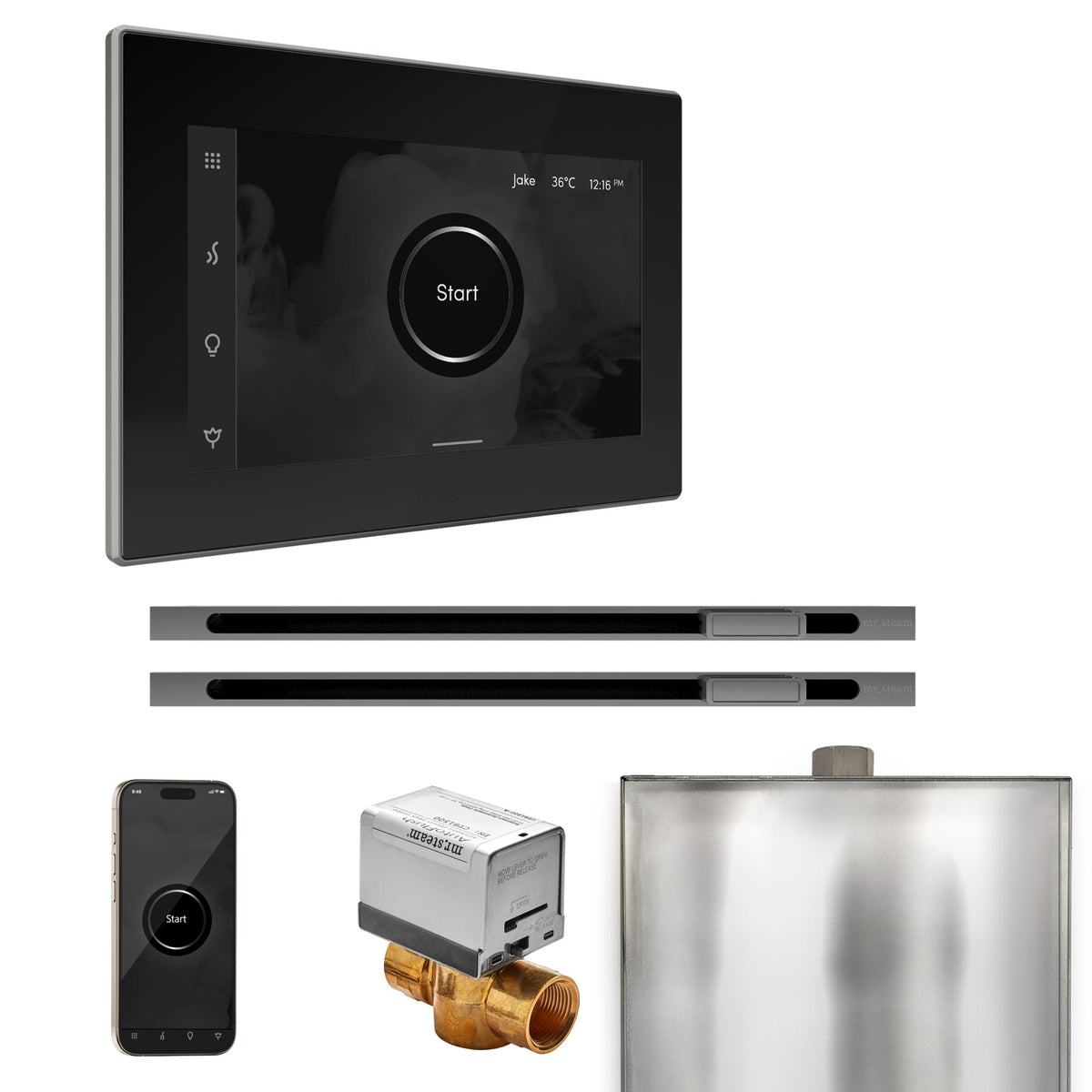 Mr. Steam XButler Max Linear Steam Shower Control Package – iSteamX Control, 16 in. Linear Steamhead, Max AutoFlush & Drip Pan for Max Generators