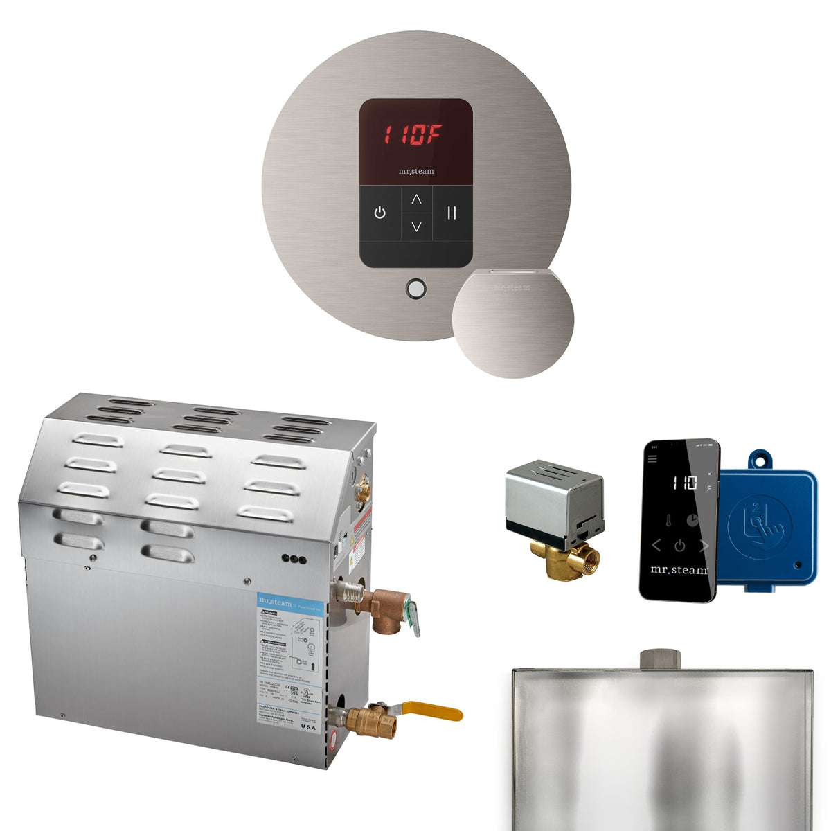 Mr. Steam MS Steam Shower Generator Package – 6, 7.5 or 9kW 240V with iTempo Control, Designer Steamhead, AutoFlush & SteamLinx