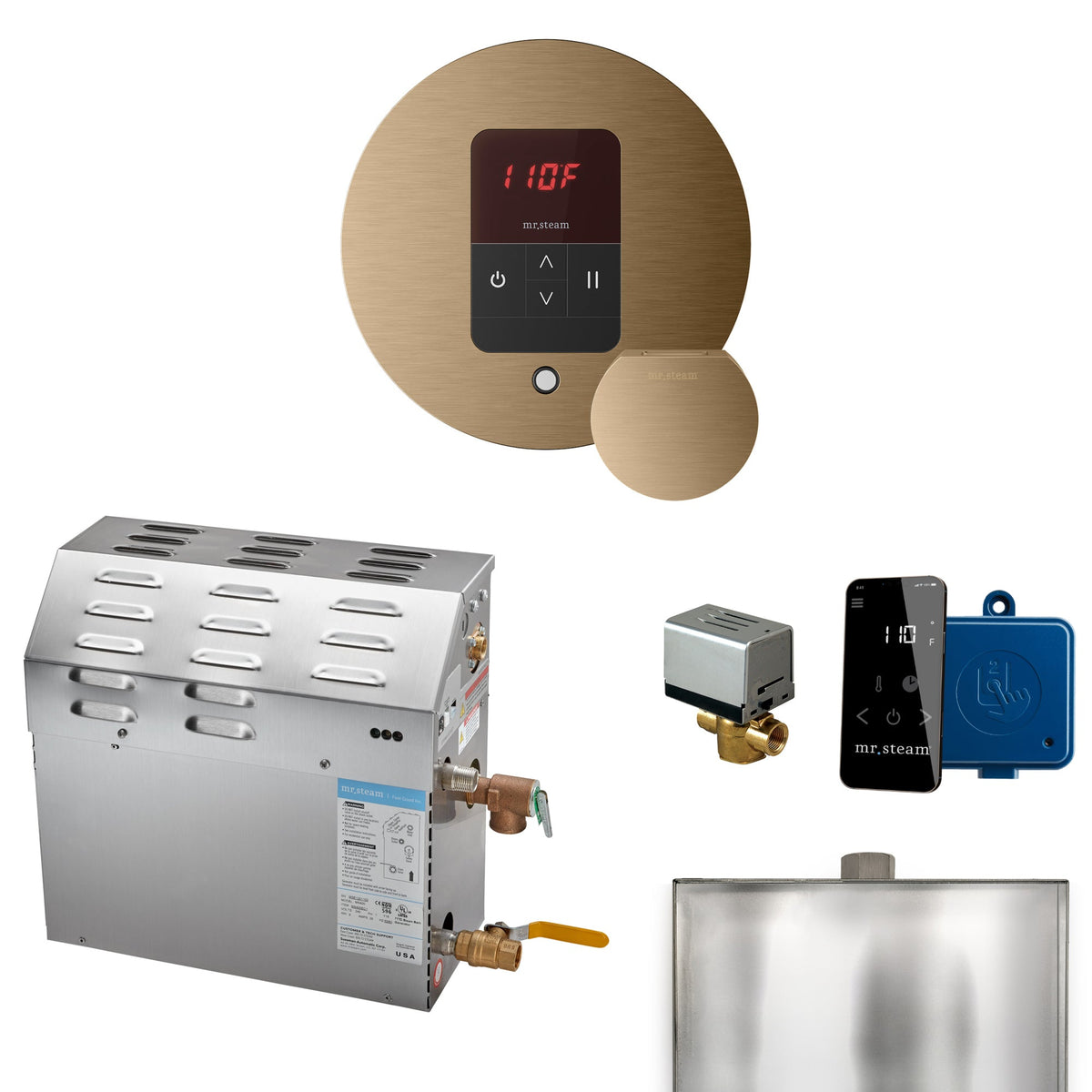 Mr. Steam MS Steam Shower Generator Package – 6, 7.5 or 9kW 240V with iTempo Control, Designer Steamhead, AutoFlush & SteamLinx
