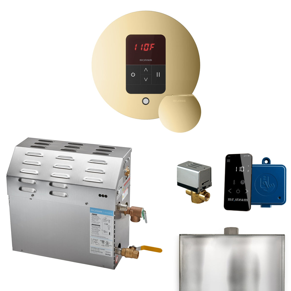 Mr. Steam MS Steam Shower Generator Package – 6, 7.5 or 9kW 240V with iTempo Control, Designer Steamhead, AutoFlush & SteamLinx
