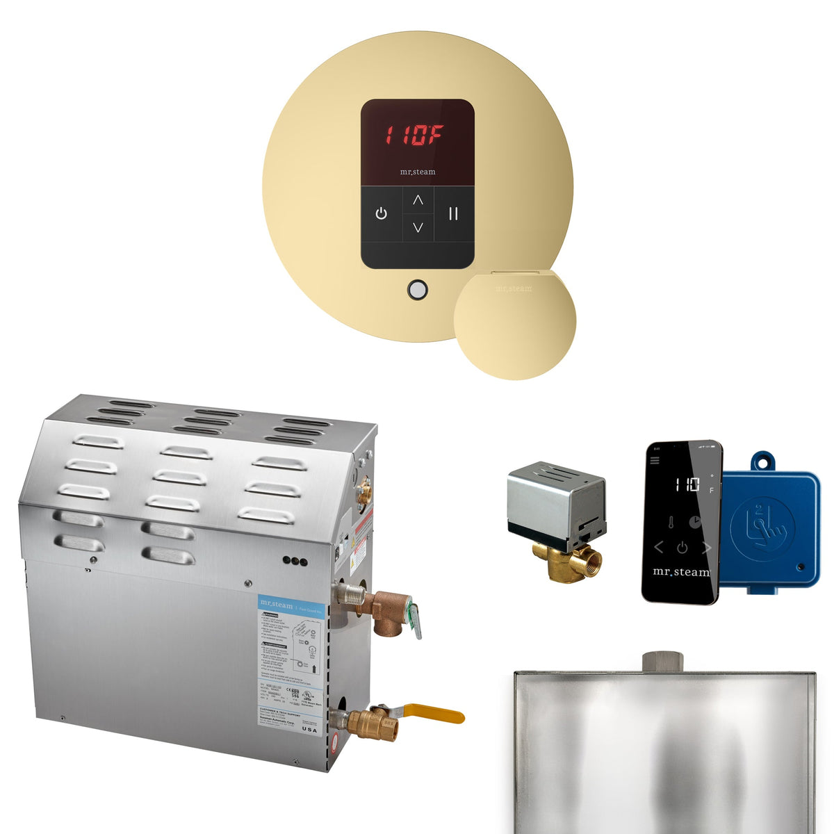 Mr. Steam MS Steam Shower Generator Package – 6, 7.5 or 9kW 240V with iTempo Control, Designer Steamhead, AutoFlush & SteamLinx