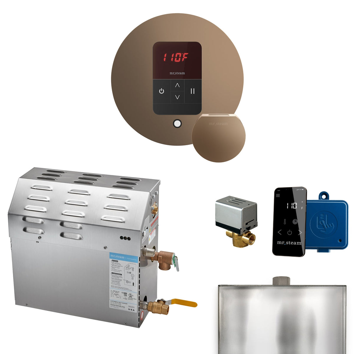 Mr. Steam MS Steam Shower Generator Package – 6, 7.5 or 9kW 240V with iTempo Control, Designer Steamhead, AutoFlush & SteamLinx