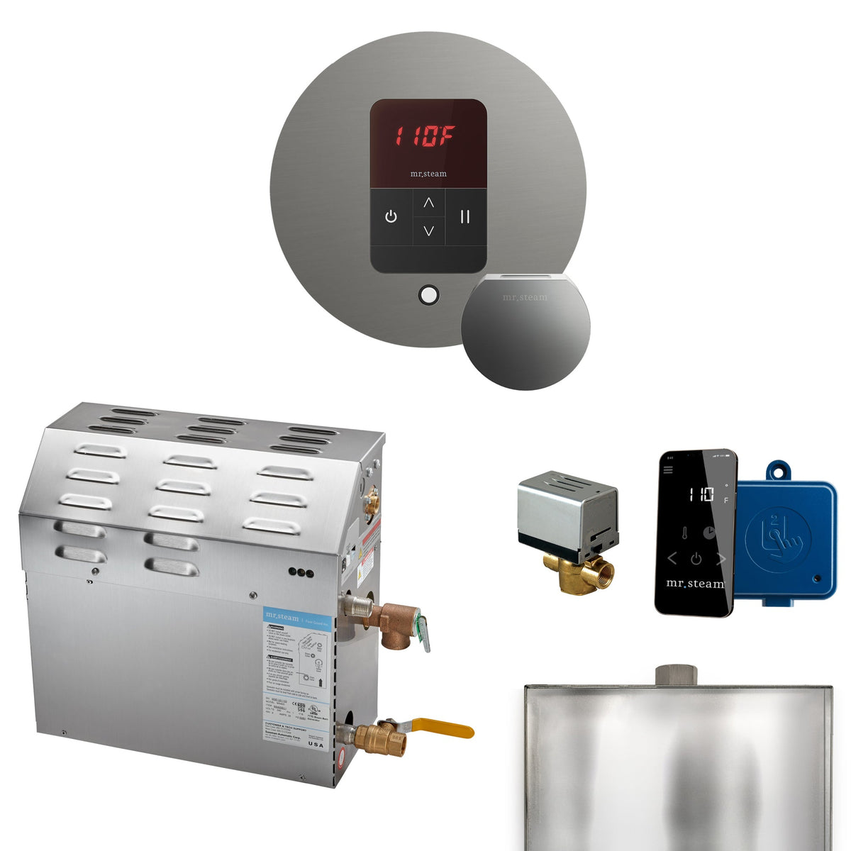 Mr. Steam MS Steam Shower Generator Package – 6, 7.5 or 9kW 240V with iTempo Control, Designer Steamhead, AutoFlush & SteamLinx