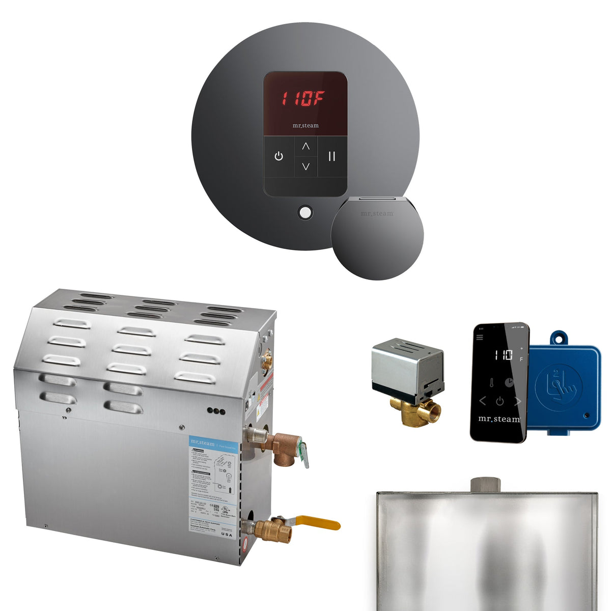 Mr. Steam MS Steam Shower Generator Package – 6, 7.5 or 9kW 240V with iTempo Control, Designer Steamhead, AutoFlush & SteamLinx
