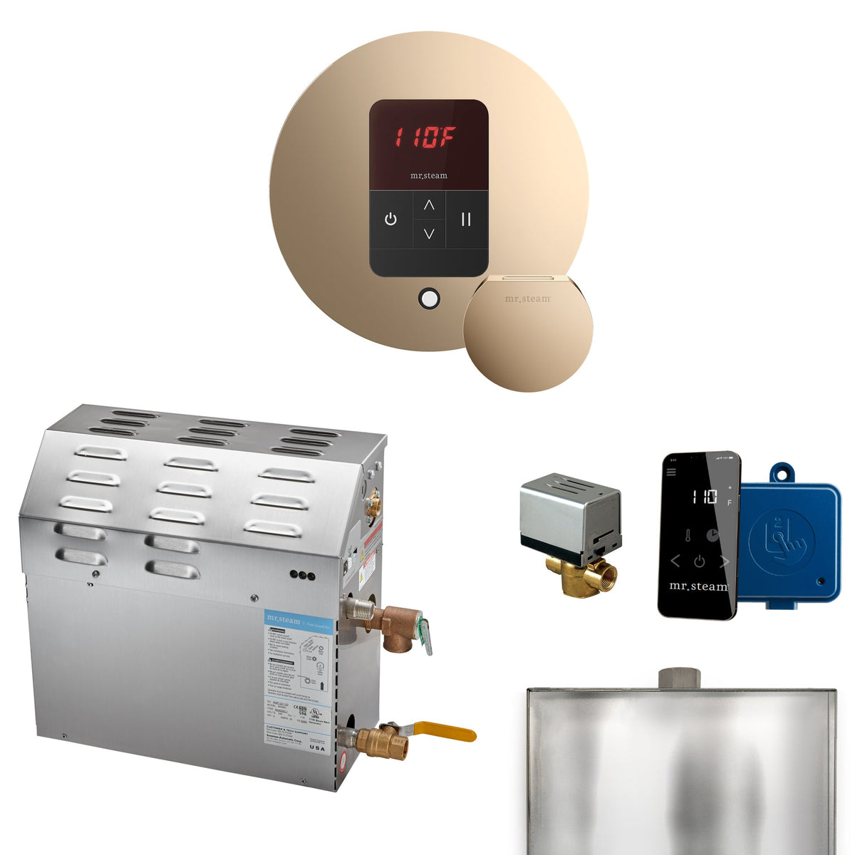 Mr. Steam Super Steam Shower Generator Package – 10, 12 or 15kW 240V with iTempo Control, Designer Steamhead, AutoFlush & SteamLinx