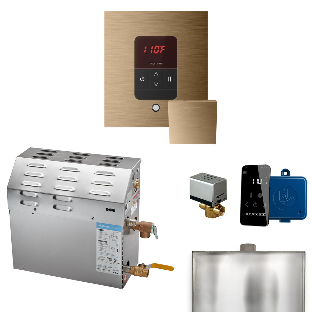 Mr. Steam MS Steam Shower Generator Package – 6, 7.5 or 9kW 240V with iTempo Control, Designer Steamhead, AutoFlush & SteamLinx