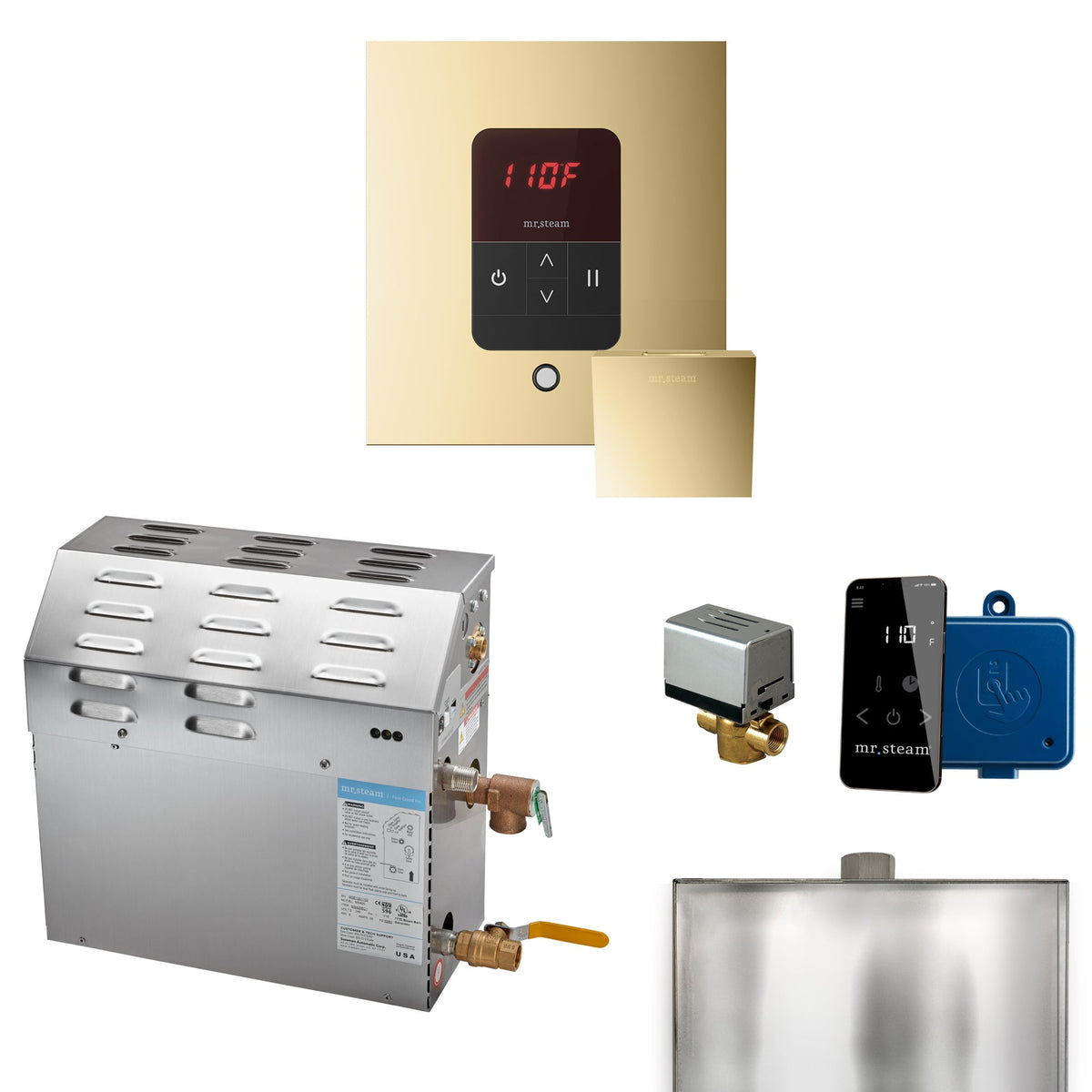 Mr. Steam MS Steam Shower Generator Package – 6, 7.5 or 9kW 240V with iTempo Control, Designer Steamhead, AutoFlush & SteamLinx