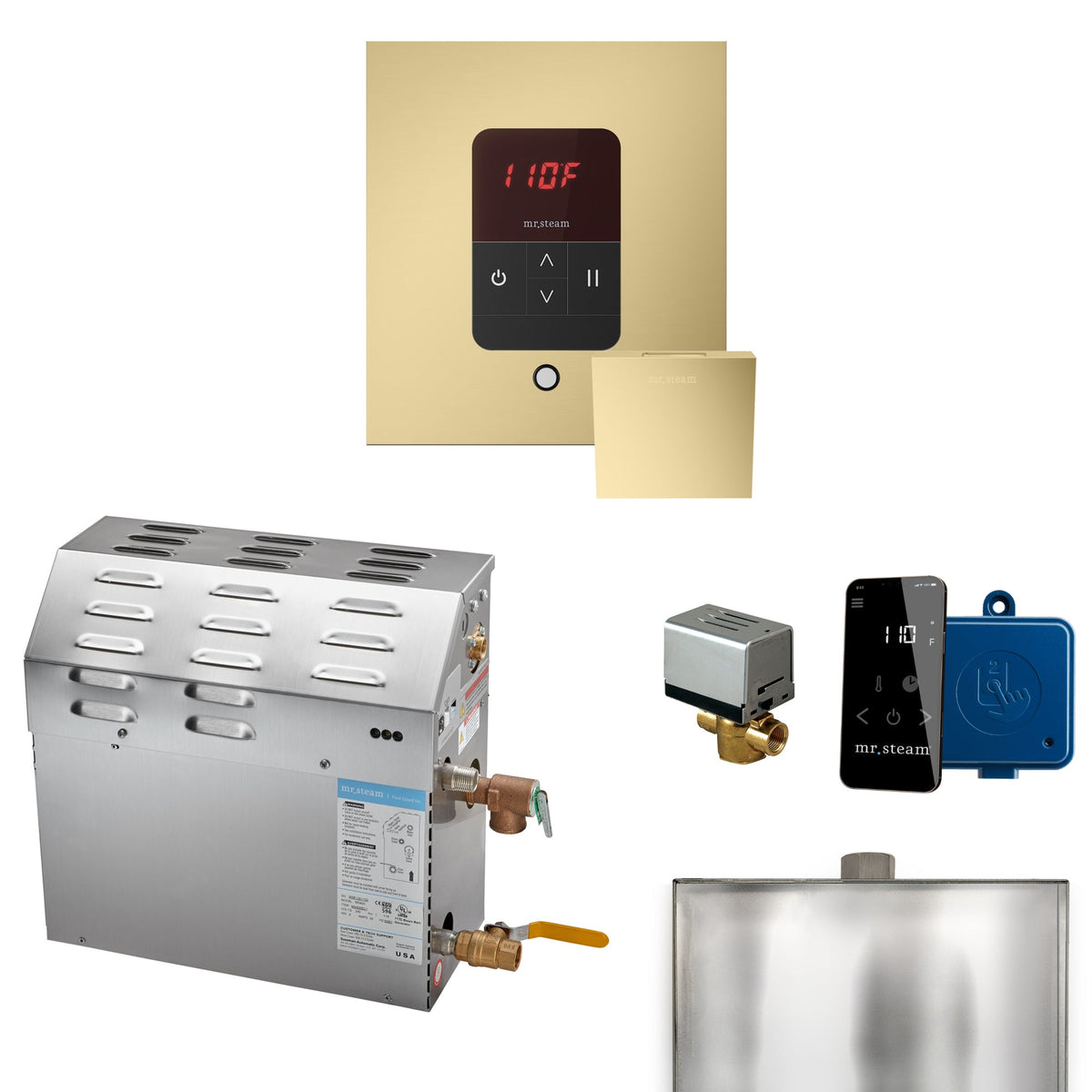Mr. Steam MS Steam Shower Generator Package – 6, 7.5 or 9kW 240V with iTempo Control, Designer Steamhead, AutoFlush & SteamLinx