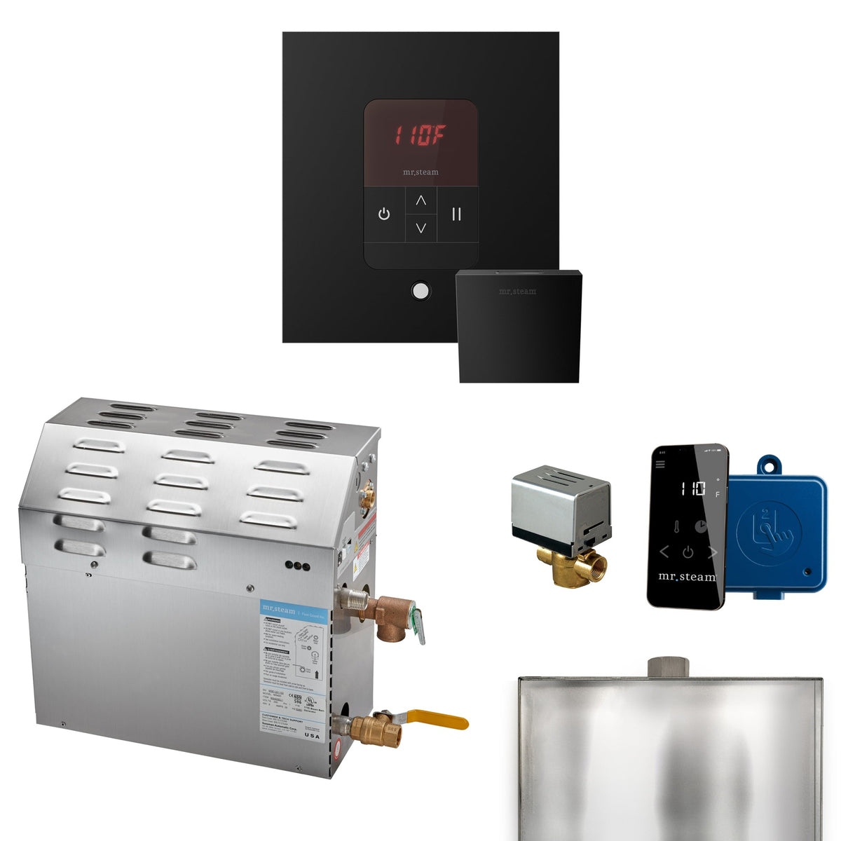 Mr. Steam MS Steam Shower Generator Package – 6, 7.5 or 9kW 240V with iTempo Control, Designer Steamhead, AutoFlush & SteamLinx