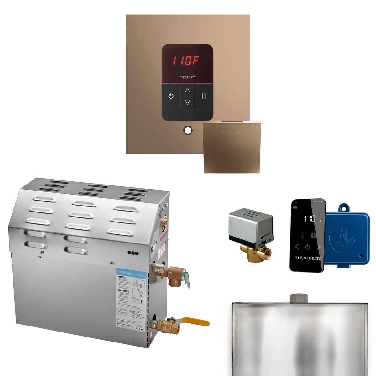 Mr. Steam MS Steam Shower Generator Package – 6, 7.5 or 9kW 240V with iTempo Control, Designer Steamhead, AutoFlush & SteamLinx