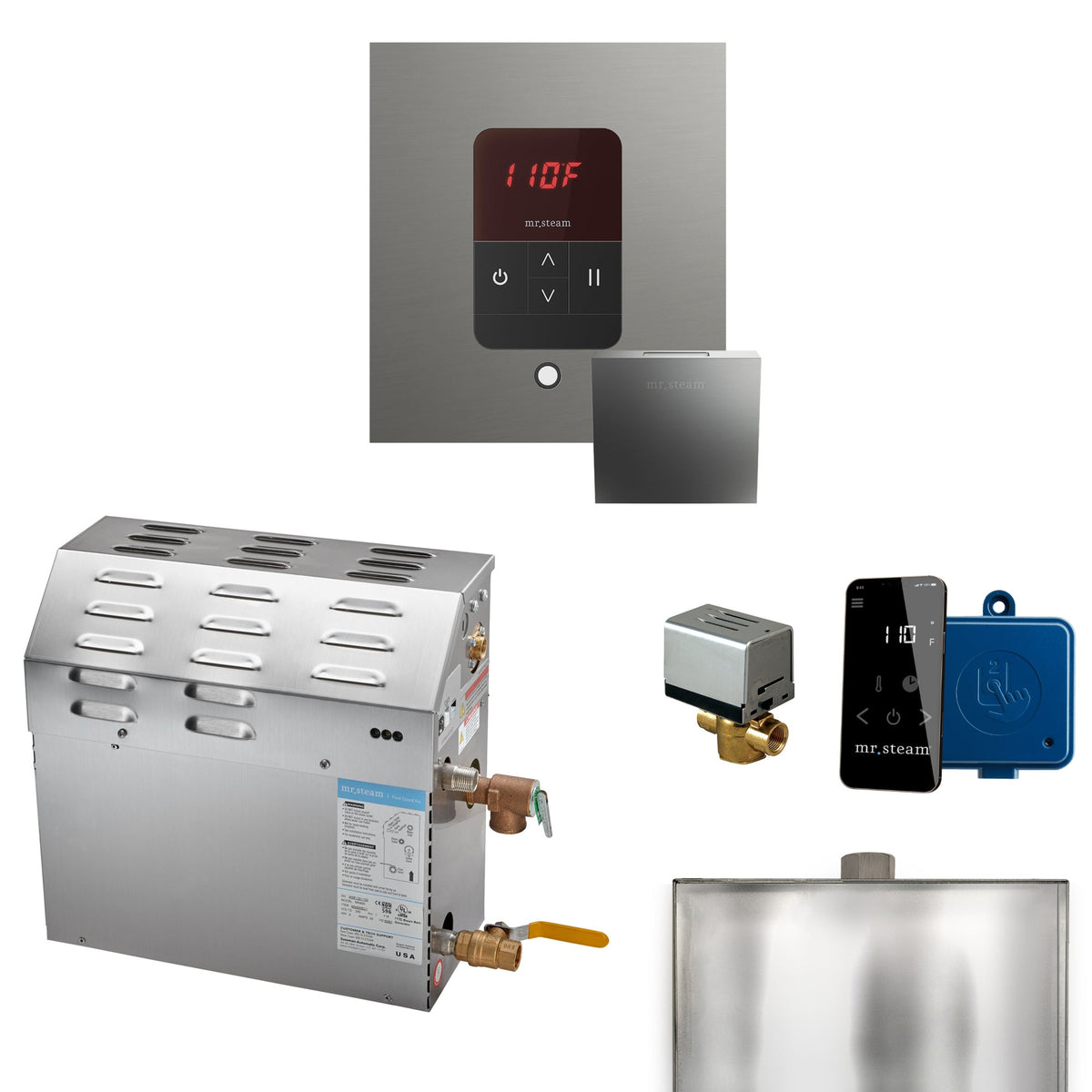Mr. Steam MS Steam Shower Generator Package – 6, 7.5 or 9kW 240V with iTempo Control, Designer Steamhead, AutoFlush & SteamLinx