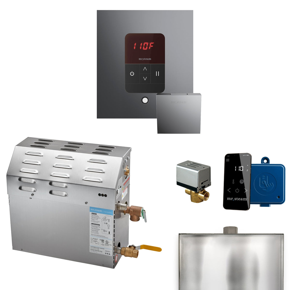 Mr. Steam MS Steam Shower Generator Package – 6, 7.5 or 9kW 240V with iTempo Control, Designer Steamhead, AutoFlush & SteamLinx