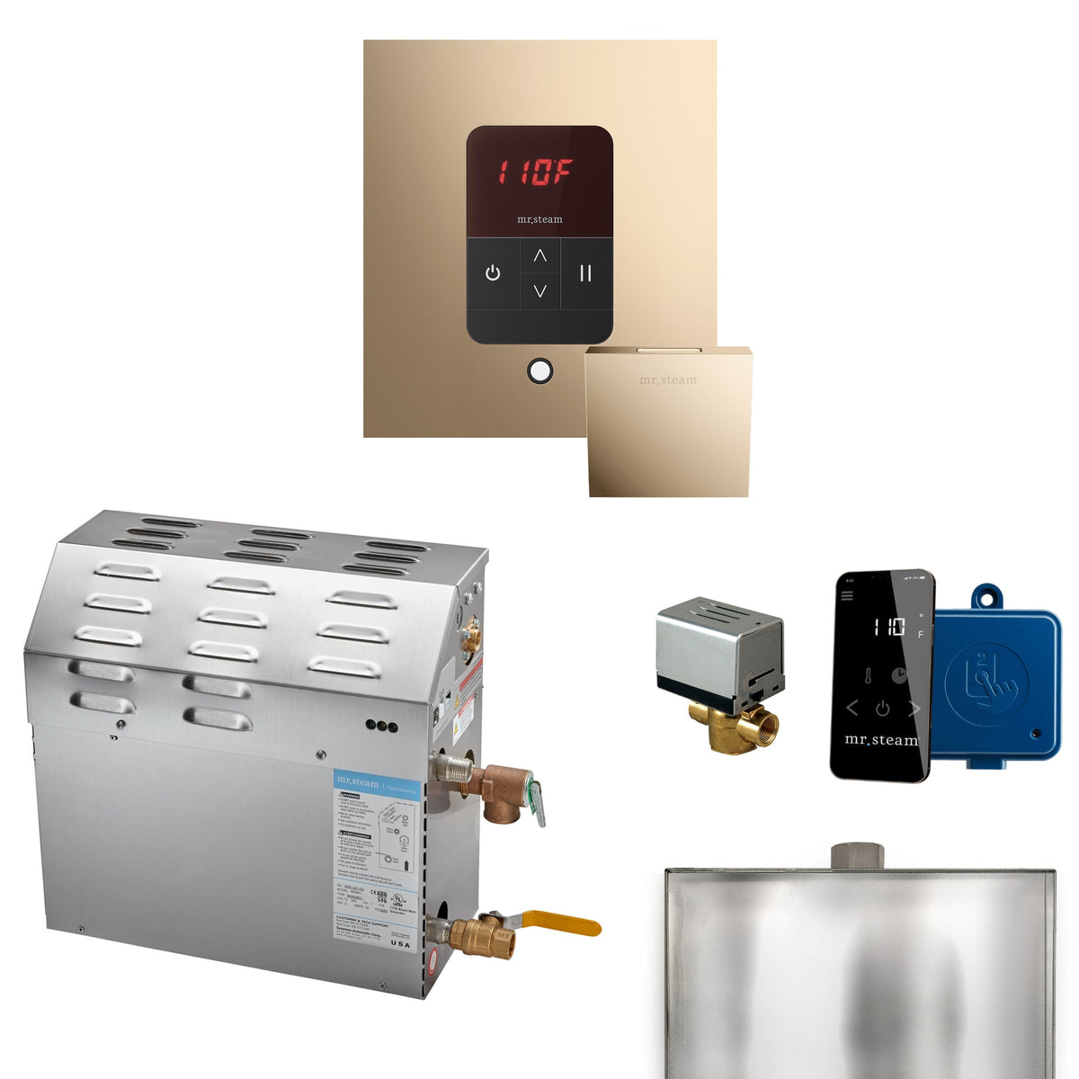 Mr. Steam MS Steam Shower Generator Package – 6, 7.5 or 9kW 240V with iTempo Control, Designer Steamhead, AutoFlush & SteamLinx
