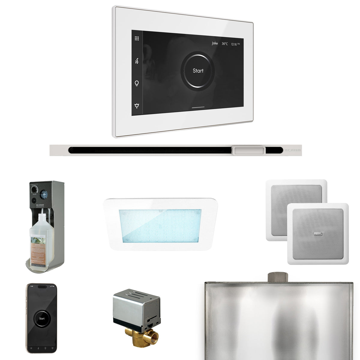 Mr. Steam XDream Linear Steam Shower Package – iSteamX, Linear Steamhead, AudioX, ChromaSteam, AromaSteam & AutoFlush for MS & Super Generators