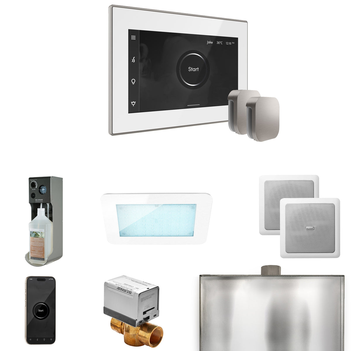 Mr. Steam XDream Max Steam Shower Package – iSteamX Control, Aroma Steamhead, AudioX, ChromaSteam, AromaSteam & Max AutoFlush for Max Generators